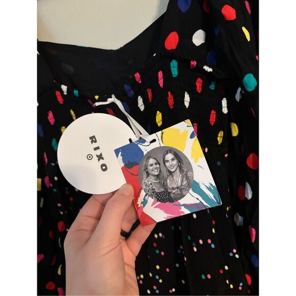 Rixo for Target Polkadot Swing Dress SZ 8 Retro Puff Sleeve Sweetheart Neckline - Picture 8 of 11